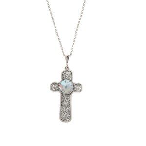 PAZ CREATIONS Israel Sterling Silver Roman Glass Cross Pendant Necklace